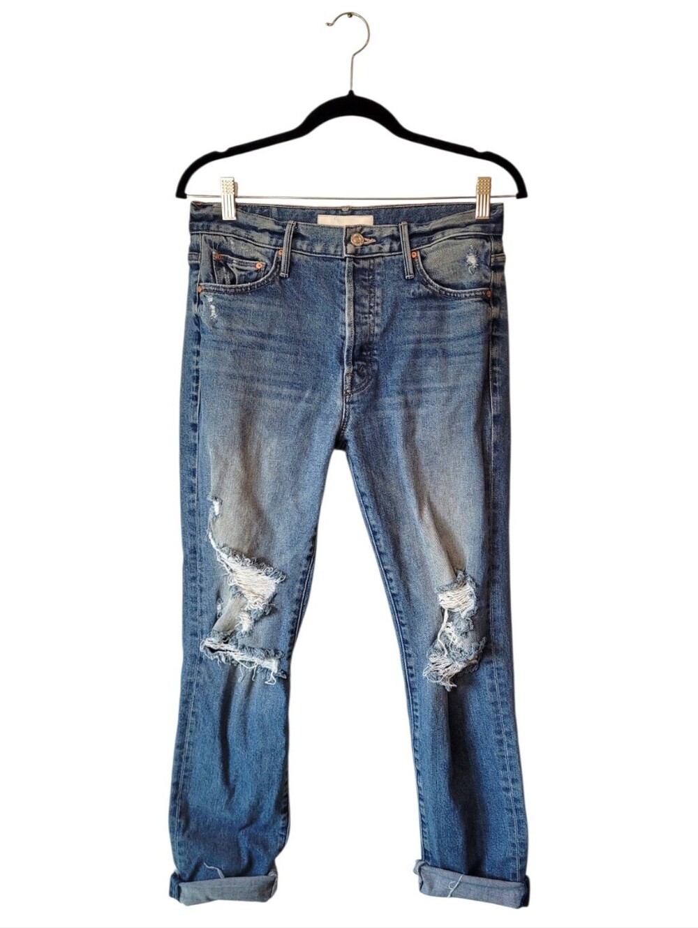 MOTHER Superior The Trickster Skimp Fray In Thrill Seeker Blue Jeans 26